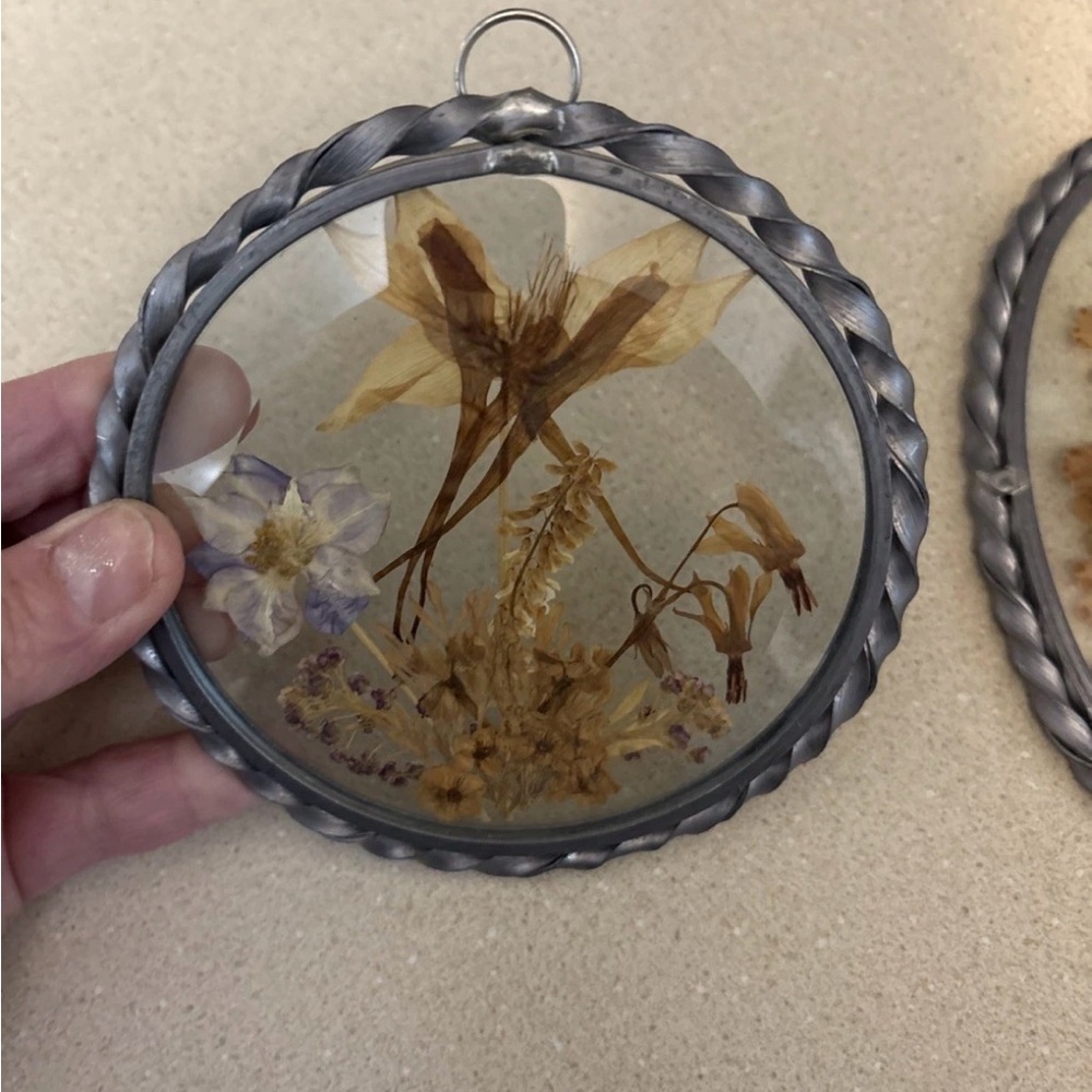 Vintage Dried Pressed Flowers - Butterfly Pewter Frame By Lasting Impressions - Picture 3 of 4